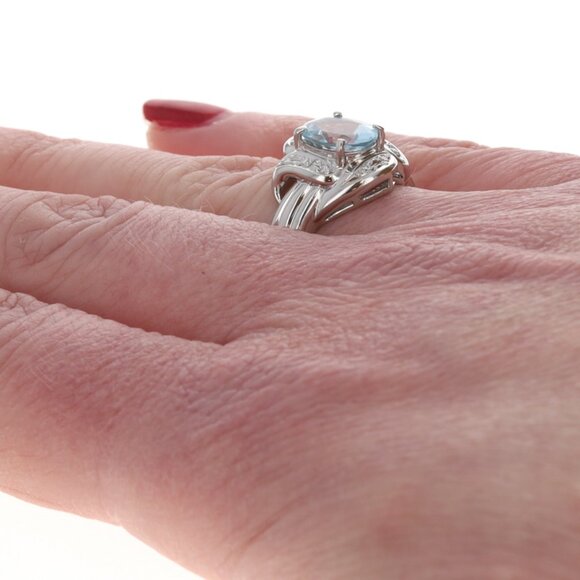 Platinum Aquamarine Diamond Ring - 950 Oval 1.49ctw Bypass - Picture 4 of 7